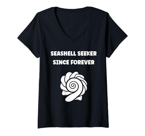 Damen Ocean Funny Minimalist Shells Simple Quote Seeker Seashell T-Shirt mit V-Ausschnitt Damen Ocean Funny Minimalist Shells Simple Quote Seeker Seashell T-Shirt mit V-Ausschnitt von Ocean Seashells Cute Funny Seashell