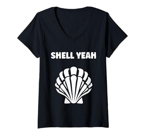 Damen Ocean Funny Minimalist Shells Simple Quote Yeah Seashell T-Shirt mit V-Ausschnitt Damen Ocean Funny Minimalist Shells Simple Quote Yeah Seashell T-Shirt mit V-Ausschnitt von Ocean Seashells Cute Funny Seashell