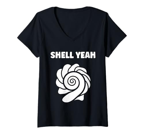 Damen Ocean Funny Minimalist Shells Simple Quote Yeah Seashell T-Shirt mit V-Ausschnitt Damen Ocean Funny Minimalist Shells Simple Quote Yeah Seashell T-Shirt mit V-Ausschnitt von Ocean Seashells Cute Funny Seashell