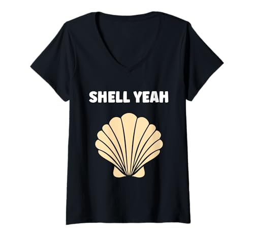 Damen Ocean Funny Minimalist Shells Simple Quote Yeah Seashell T-Shirt mit V-Ausschnitt Damen Ocean Funny Minimalist Shells Simple Quote Yeah Seashell T-Shirt mit V-Ausschnitt von Ocean Seashells Cute Funny Seashell