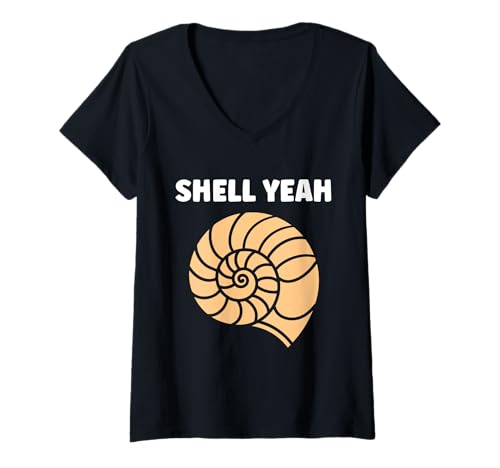 Damen Ocean Funny Minimalist Shells Simple Quote Yeah Seashell T-Shirt mit V-Ausschnitt Damen Ocean Funny Minimalist Shells Simple Quote Yeah Seashell T-Shirt mit V-Ausschnitt von Ocean Seashells Cute Funny Seashell
