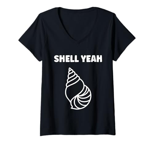Damen Ocean Funny Minimalist Shells Simple Quote Yeah Seashell T-Shirt mit V-Ausschnitt von Ocean Seashells Cute Funny Seashell
