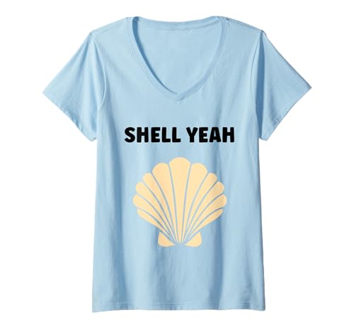 Damen Ocean Funny Minimalist Shells Simple Quote Yeah Seashell T-Shirt mit V-Ausschnitt von Ocean Seashells Cute Funny Seashell