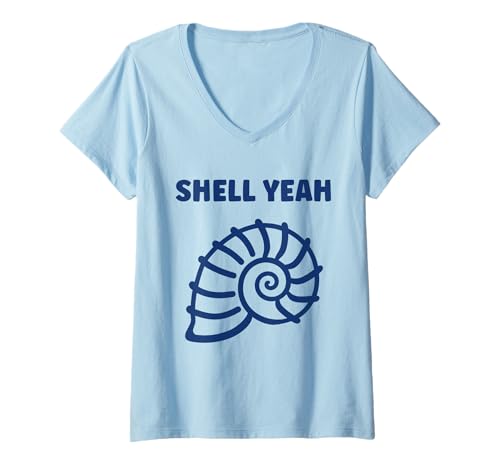 Damen Ocean Funny Minimalist Shells Simple Quote Yeah Seashell T-Shirt mit V-Ausschnitt Damen Ocean Funny Minimalist Shells Simple Quote Yeah Seashell T-Shirt mit V-Ausschnitt von Ocean Seashells Cute Funny Seashell