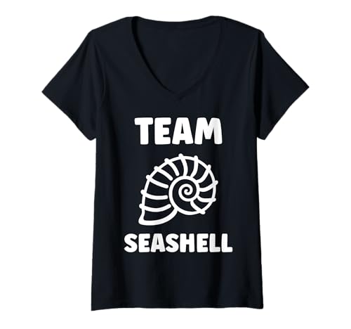 Damen Ocean Humor Minimalist Shells Simple Team Seashell T-Shirt mit V-Ausschnitt von Ocean Seashells Cute Funny Seashell