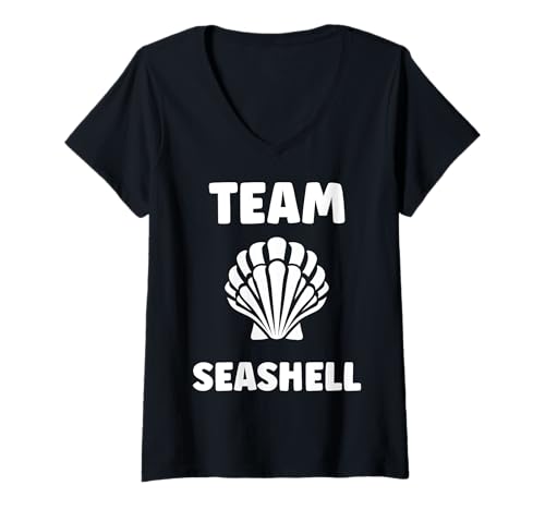Damen Ocean Humor Minimalist Shells Simple Team Seashell T-Shirt mit V-Ausschnitt von Ocean Seashells Cute Funny Seashell