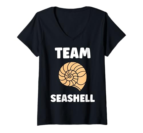 Damen Ocean Humor Minimalist Shells Simple Team Seashell T-Shirt mit V-Ausschnitt von Ocean Seashells Cute Funny Seashell