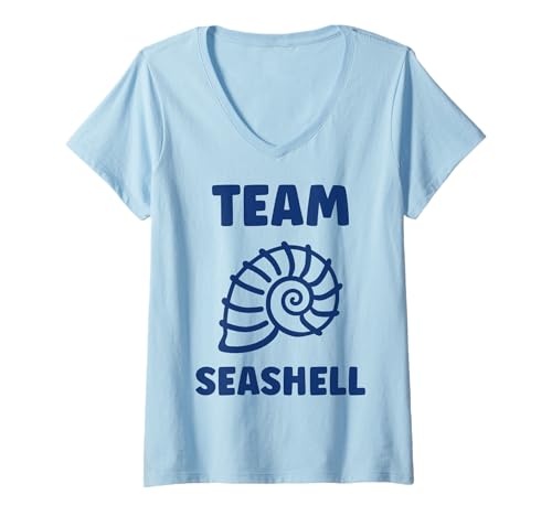 Damen Ocean Humor Minimalist Shells Simple Team Seashell T-Shirt mit V-Ausschnitt von Ocean Seashells Cute Funny Seashell