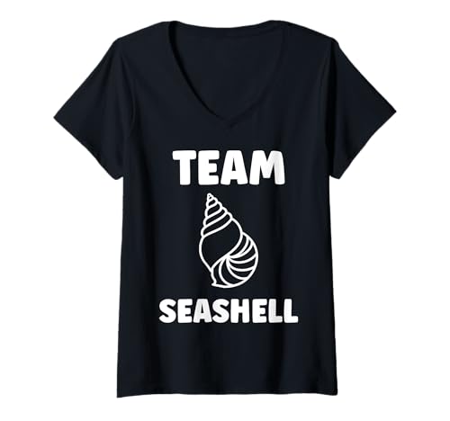 Damen Ocean Humor Minimalist Shells Simple Team Seashell T-Shirt mit V-Ausschnitt von Ocean Seashells Cute Funny Seashell
