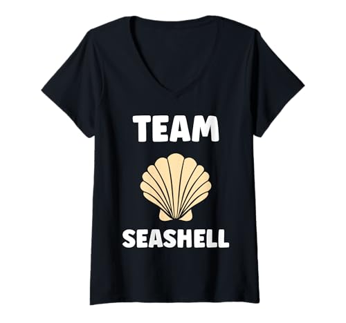 Damen Ocean Humor Minimalist Shells Simple Team Seashell T-Shirt mit V-Ausschnitt von Ocean Seashells Cute Funny Seashell