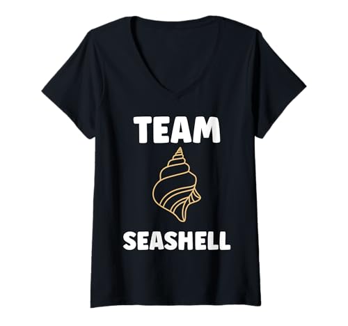 Damen Ocean Humor Minimalist Shells Simple Team Seashell T-Shirt mit V-Ausschnitt von Ocean Seashells Cute Funny Seashell