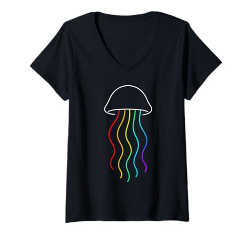 Damen Regenbogen-Quallen-Grafik T-Shirt mit V-Ausschnitt Damen Regenbogen-Quallen-Grafik T-Shirt mit V-Ausschnitt von Ocean Style