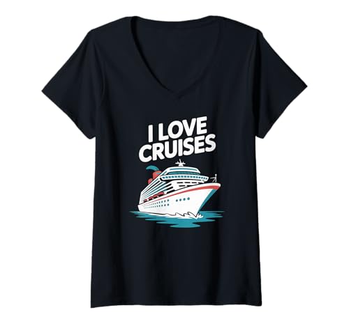 Damen Ich Liebe Cruises Nautical Journey Enthusiast T-Shirt mit V-Ausschnitt Damen Ich Liebe Cruises Nautical Journey Enthusiast T-Shirt mit V-Ausschnitt von Ocean Voyage Travel Adventure Enthusiasts