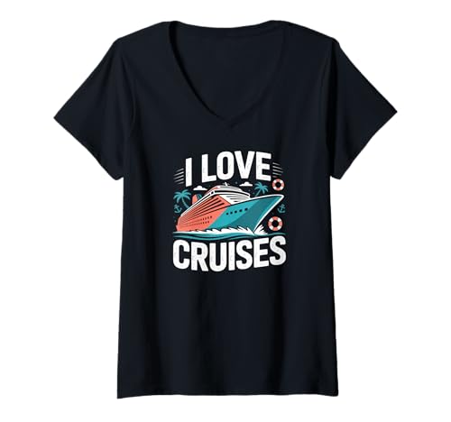 Damen Ich Liebe Kreuzfahrten Ocean Paradise Vacation Fun T-Shirt mit V-Ausschnitt Damen Ich Liebe Kreuzfahrten Ocean Paradise Vacation Fun T-Shirt mit V-Ausschnitt von Ocean Wanderlust Adventures Travel Enthusiasts