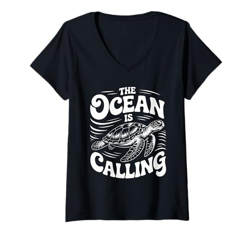 Damen Der Ozean Ruft Schildkröte Meerestiere Natur T-Shirt mit V-Ausschnitt Damen Der Ozean Ruft Schildkröte Meerestiere Natur T-Shirt mit V-Ausschnitt von Ocean Waves and Nature Lovers Apparel Co.