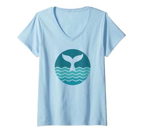 Damen Retro Walschwanz Ozean Wellen Grafik Sea Life Marine Lovers T-Shirt mit V-Ausschnitt von Ocean Wildlife Whale Tail Retro Marine Graphic Tee