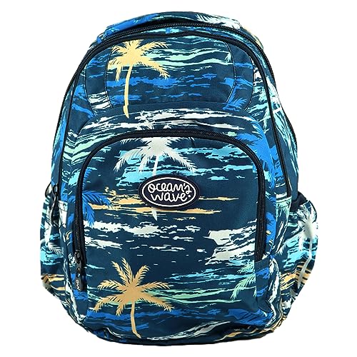 Ocean's Wave Unisex Kinder Leichter Rucksack, wasserdicht, gepolsterter Rücken, 5 Fächer, Palm-Design, Maße: 31 x 15 x 42 cm Schulrucksack, bunt von Ocean's Wave