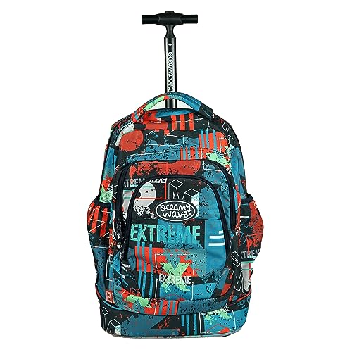 Ocean's Wave Unisex Kinder Rucksack mit Rädern und anpassbarem Griff, 5 Fächer, Extremes Design, Maße: 35 x 25 x 50 cm, 35 Liter Schulrucksack, bunt von Ocean's Wave