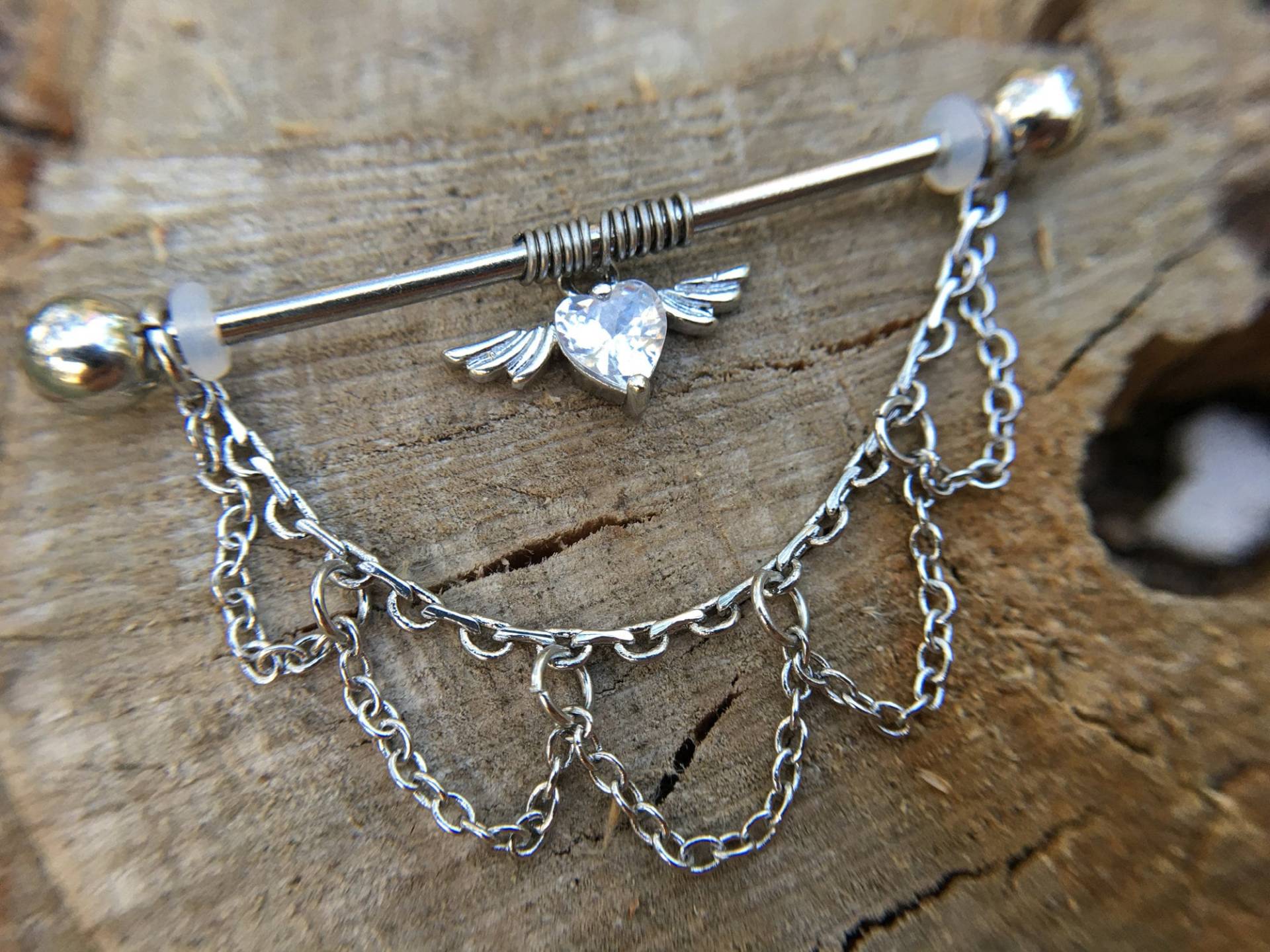 Flügel Industrial Barbell, Piercing Schmuck, Barbell in Silber 14G Chirurgenstahl Flügel Industrial Barbell, Piercing Schmuck, Barbell in Silber 14G Chirurgenstahl von OceanEyer