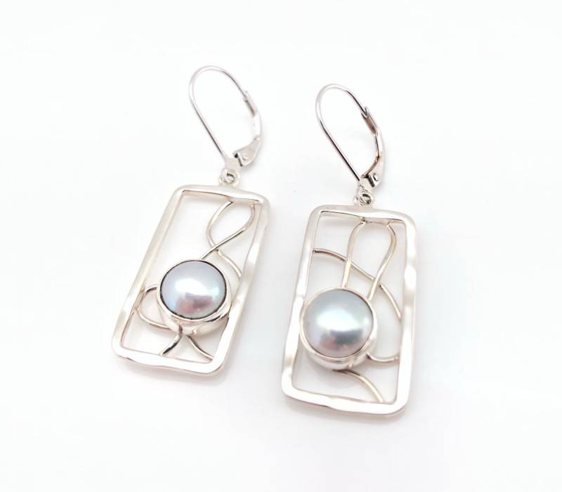 Abstrakte Perlenohrringe // Gehämmerte Silberperlen Brisuren Aus 925 Silber Perlenschmuck von OceanGemsCo