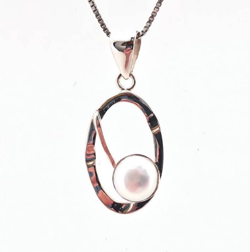 Abstrakter Ovaler Perlen-Anhänger // Silber-Perlen-Anhänger Perlenschmuck von OceanGemsCo