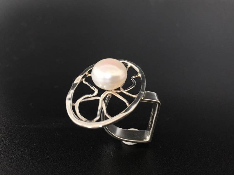Abstrakter Ovaler Perlenring // Silberfassung 925 Sterling Größe 6.5 Große Südseeperle von OceanGemsCo