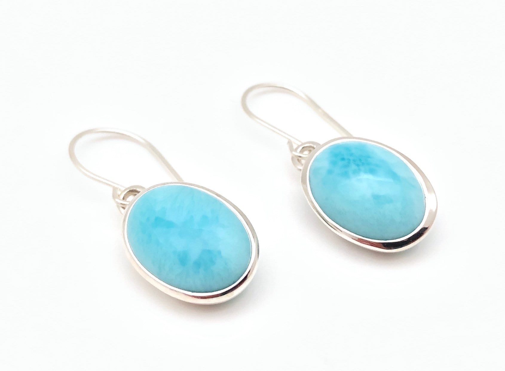 Blaue Larimar Ohrringe // Einfache Ovale Fassung Silberohrringe Sterling Silber von OceanGemsCo