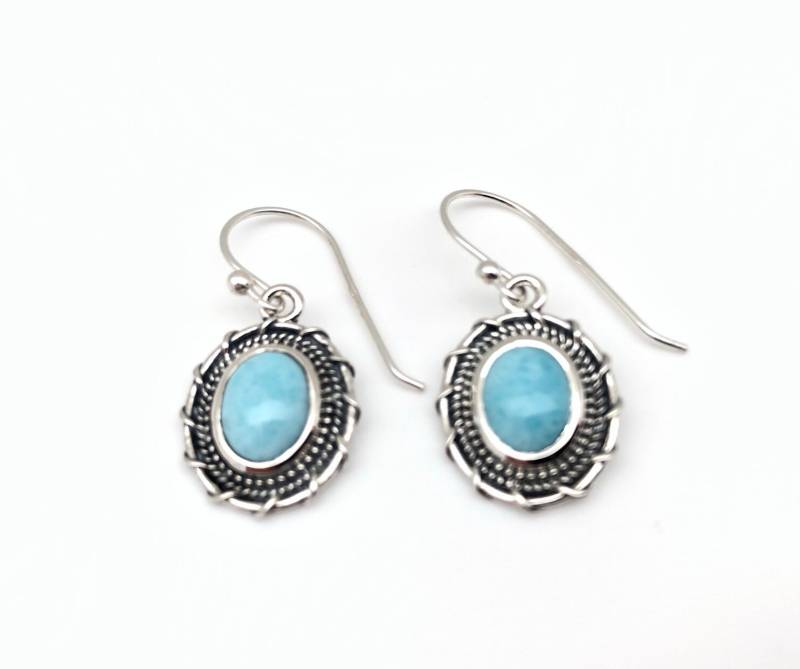 Larimar Ohrringe // Silber Oxidiertes Seil Oval Setting Sterling von OceanGemsCo