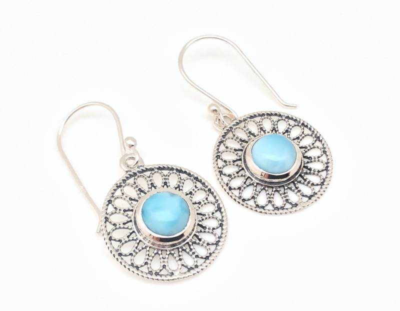 Larimar Ohrringe // Sterling Silber Filigrane Fassung Schmuck von OceanGemsCo
