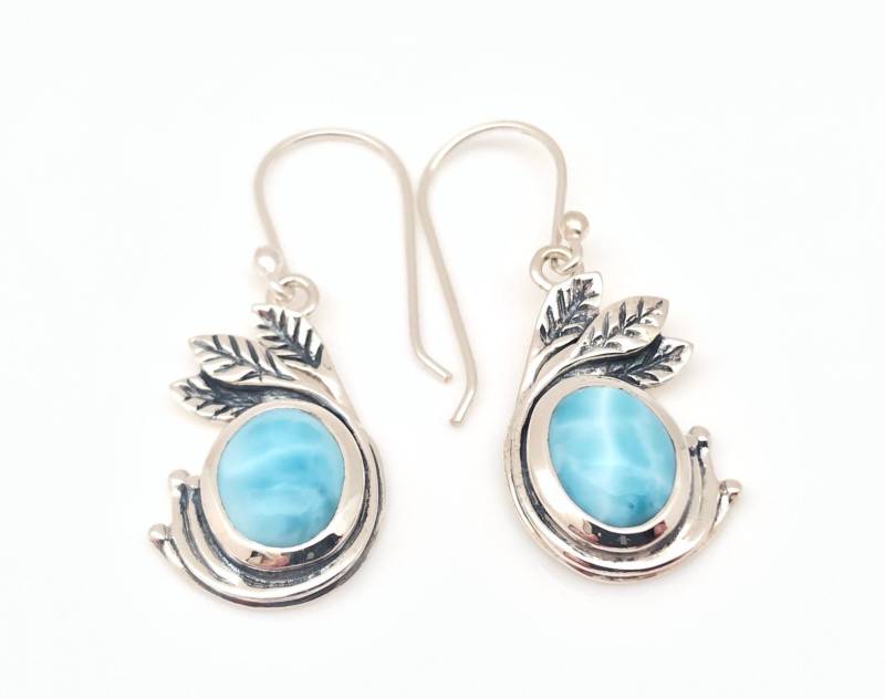Larimar Ohrringe - Blätter Setting Sterling Silber Schmuck von OceanGemsCo