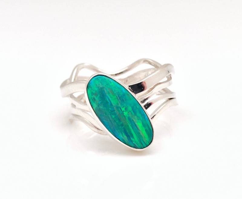 Multi Band Silber Opal Ring // 925 Sterling von OceanGemsCo