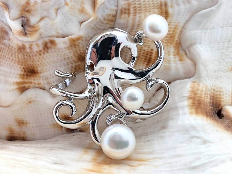 Oktopus Perlen Anhänger // Jonglierender Meeresschmuck 925 Sterling Silber von OceanGemsCo