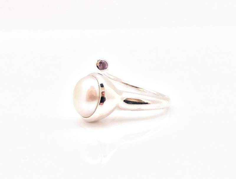 Perle Amethyst Ring // Natürliche Silber Perlenschmuck von OceanGemsCo
