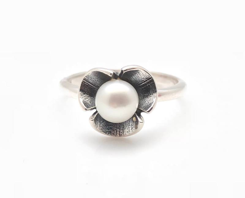 Perlenring // Florale 925 Sterling Silber Fassung Natürlicher Silberperlenring Perlenschmuck von OceanGemsCo