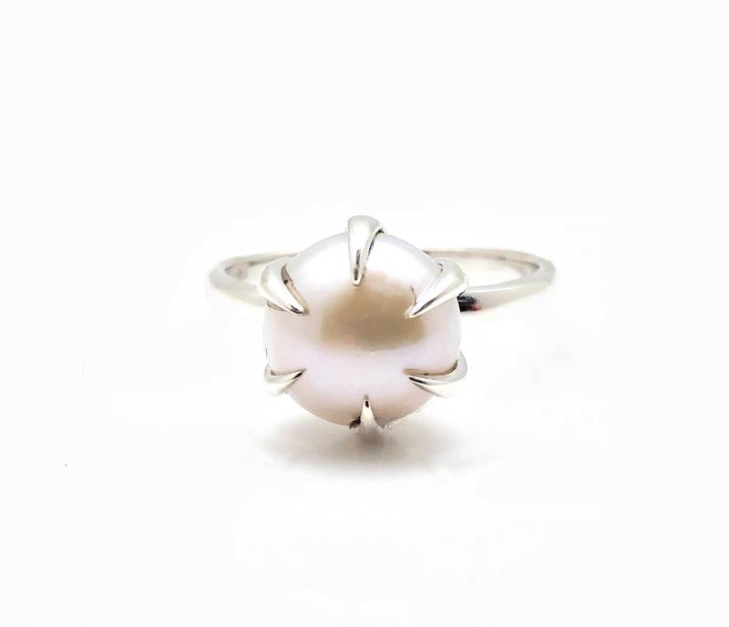 Rund Perlenring Set in 925 Sterling Silber // Naturperlenring Silberperlenring Perlengeschenke Größe 8 von OceanGemsCo