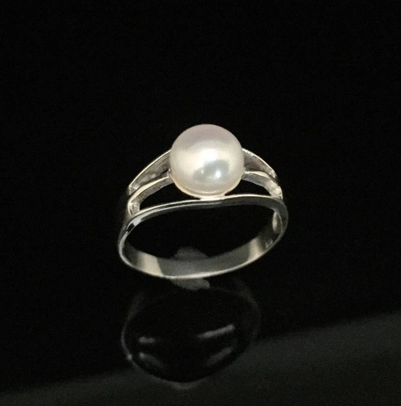 Silberperlen Ring // 925 Sterling Silber Schlichte Fassung Natürliche Süßwasserperle von OceanGemsCo