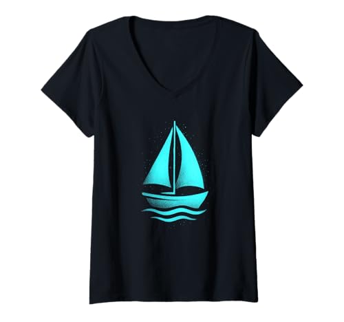 Damen Segelboot Graffiti Street Art Design T-Shirt mit V-Ausschnitt Damen Segelboot Graffiti Street Art Design T-Shirt mit V-Ausschnitt von OceanGraff