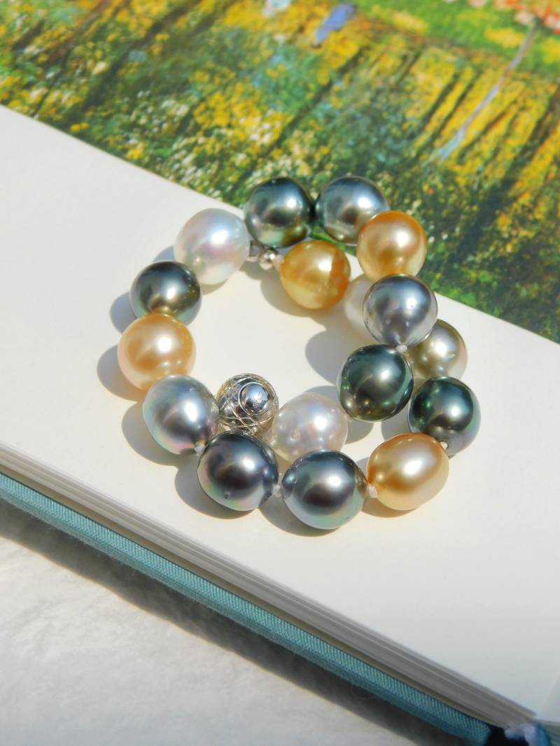 Multi-Color Südsee Perlen Armband | Aaa 8.8-10mm Sterling Silber 6, 75 "'-7 "' Handgelenk Größe Goldene Tahiti Grün von OceanRhyme