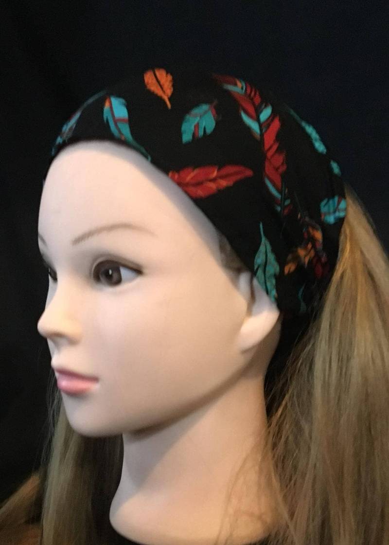 Feder Stirnband Bandana Haargummi Turban Stoff Damen Mode Schal 100% Baumwolle von OceaniaLegendsDesign