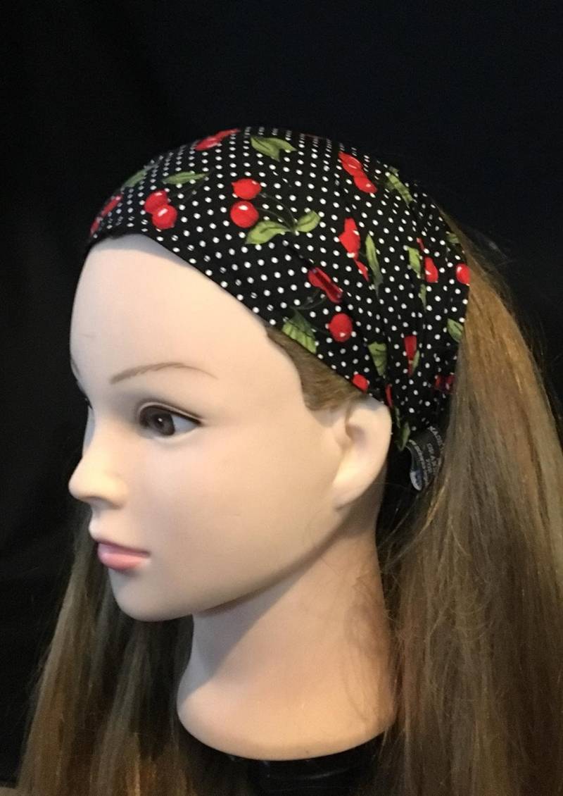 Kirschen Paar Am Polka Dot Muster Stirnband Bandana Haargummi Turban Damen Mode Schal 100% Baumwollstoff von OceaniaLegendsDesign