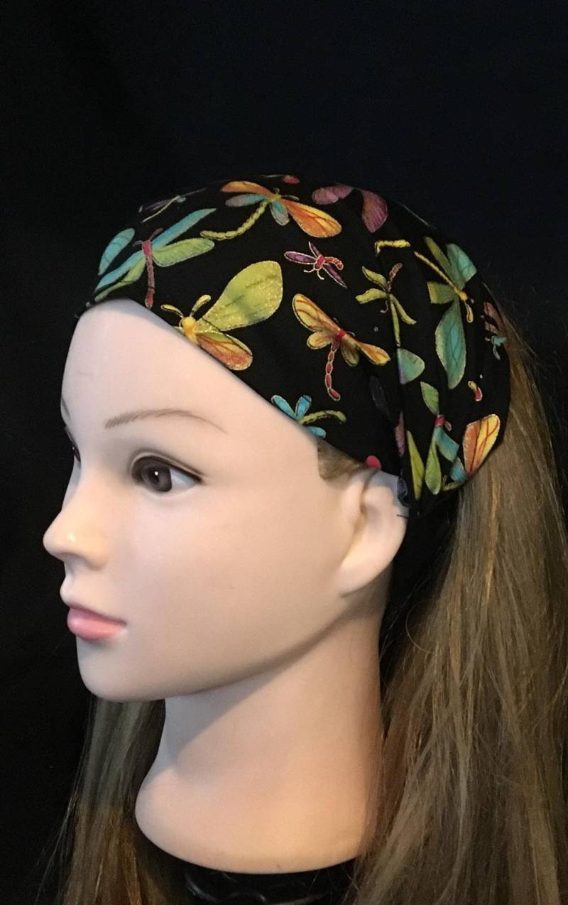 Libellen Stirnband Bandana Haargummi Turban Damen Mode Schal 100% Baumwolle von OceaniaLegendsDesign