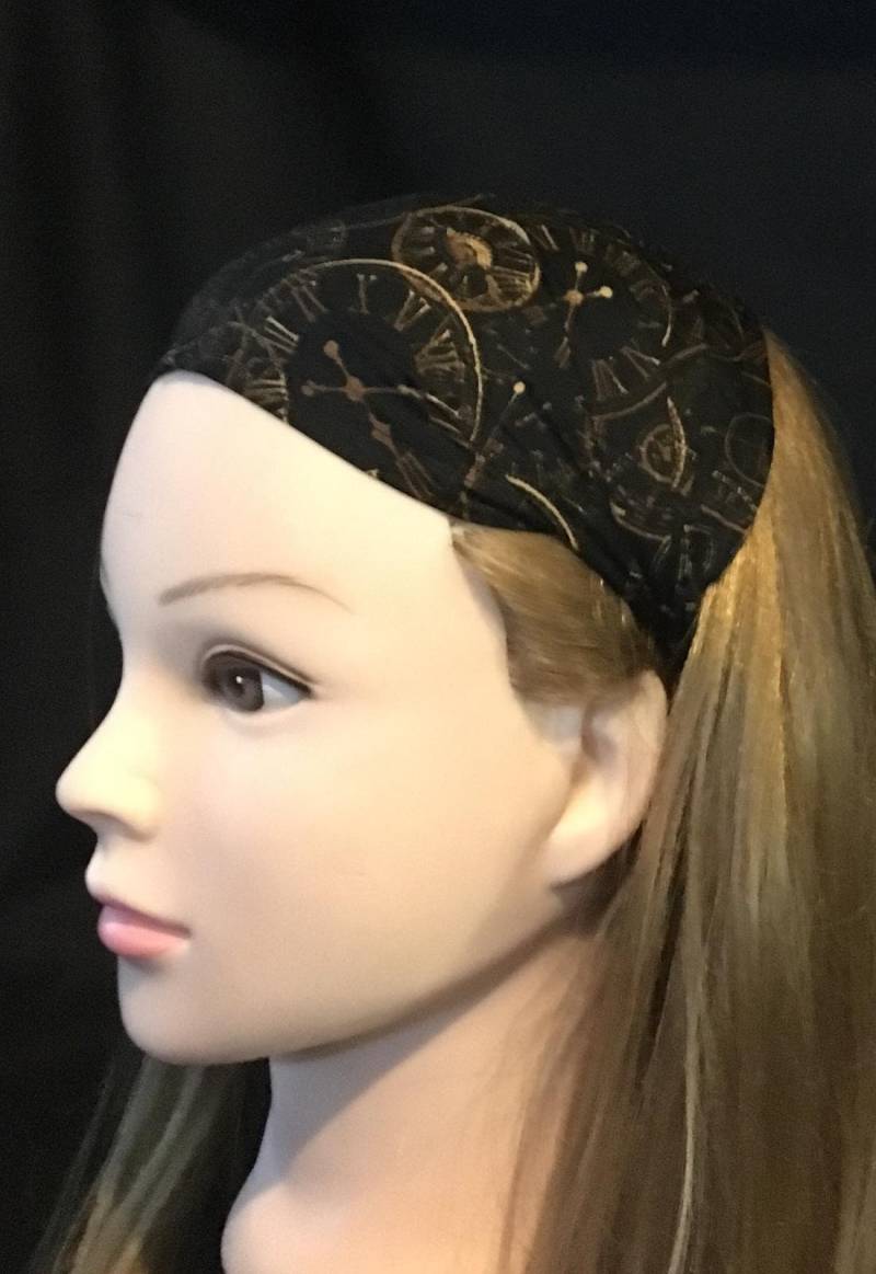 Steampunk Uhr Gesicht Stirnband Bandana Haar Zopf Turban Stoff Damen Mode Schal 100% Baumwolle von OceaniaLegendsDesign