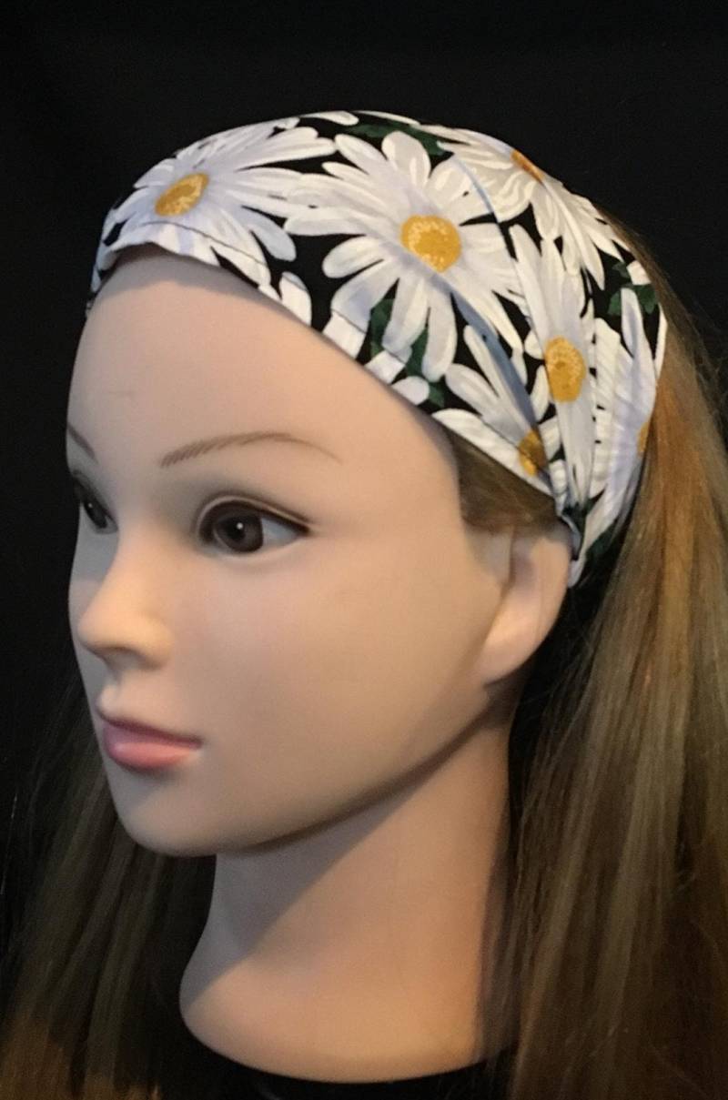 Wunderschönes Daisy Stirnband Bandana Haargummi Turban Stoff Damen Mode Schal 100% Baumwolle von OceaniaLegendsDesign