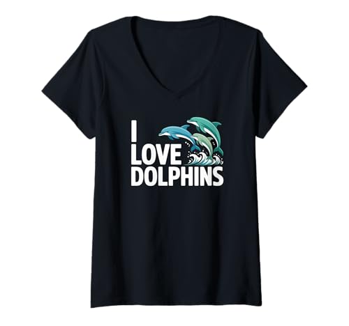 Damen Ich Liebe Delfine Aquatic Adventure Sea T-Shirt mit V-Ausschnitt Damen Ich Liebe Delfine Aquatic Adventure Sea T-Shirt mit V-Ausschnitt von Oceanic Enthusiast Marine Wildlife Passion