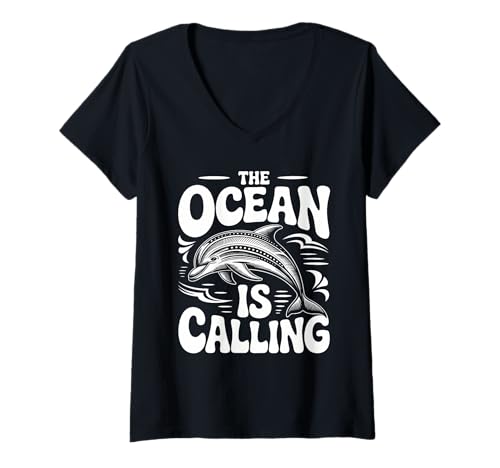 Damen Grafik für Meerestiere und Wellenliebhaber T-Shirt mit V-Ausschnitt Damen Grafik für Meerestiere und Wellenliebhaber T-Shirt mit V-Ausschnitt von Oceanic Wonders Apparel for Nature Enthusiasts Co.