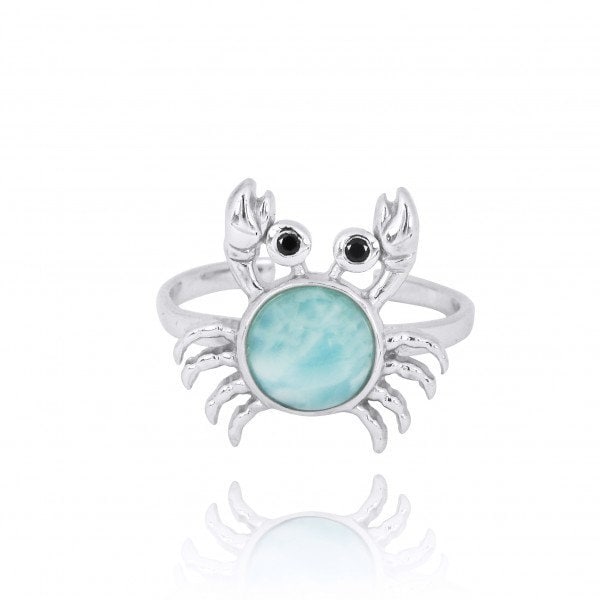 Krabbe Ring - 925 Sterling Silber Mit Larimar Und Schwarzem Spinell Dorable Meeresleben Maritimes Geschenk Frauen- Kinderschmuck von OceanoAzure
