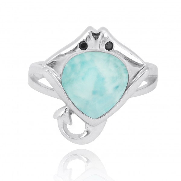 Mantarochen Ring - Larimar Und Schwarzer Spinell Silber Manta Rochen 925 Sterling Sea Life Nautik Schmuck Hawaii Inspiriert von OceanoAzure