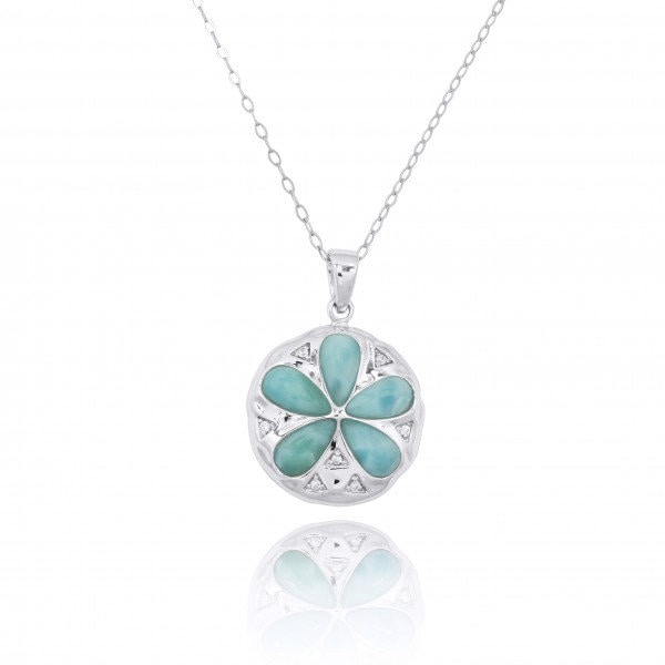 Silber Sand Dollar Larimar Halskette - 925 Sterling Anhänger Mit Natürlichem Hawaii Inspirierter Strandschmuck von OceanoAzure