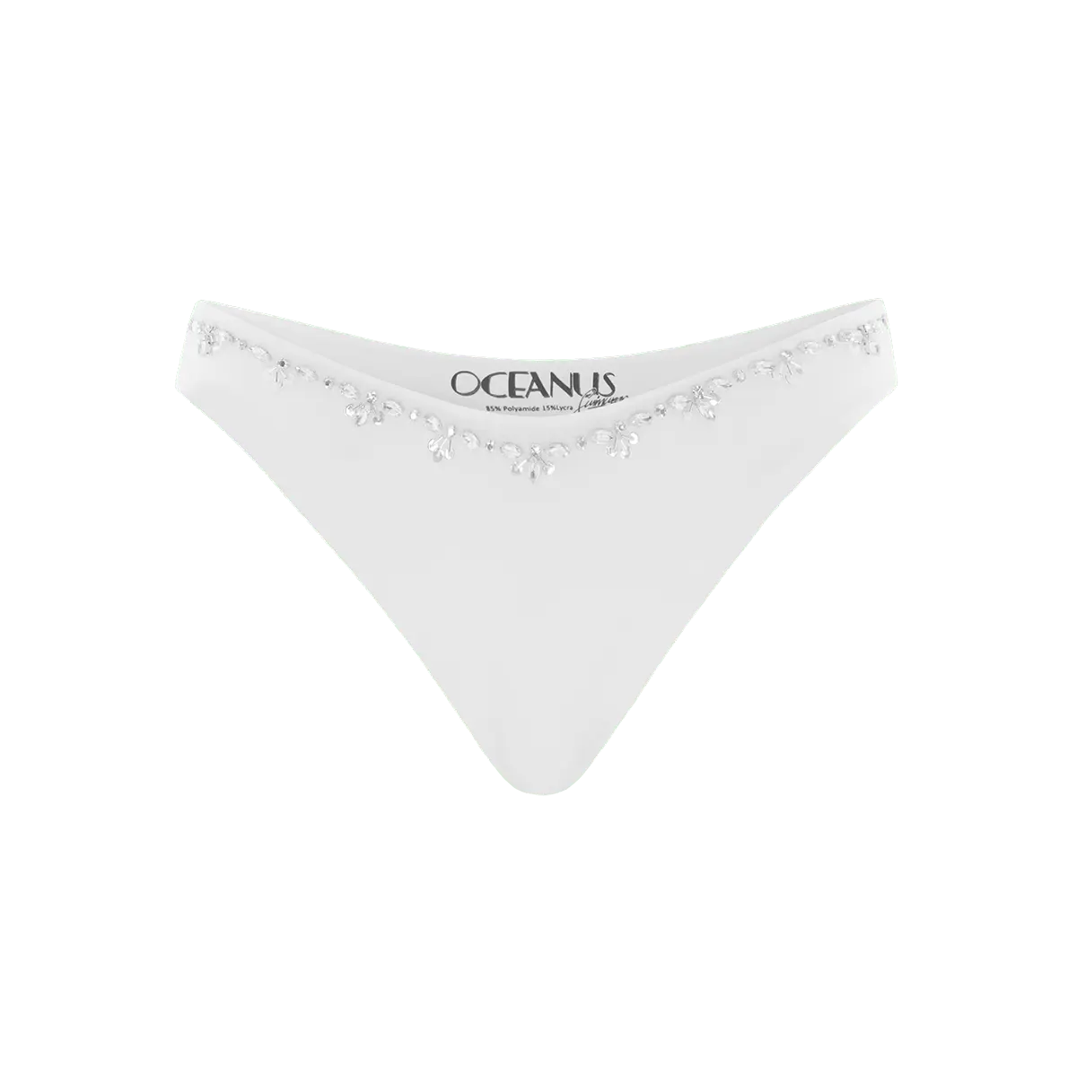 Aaliyah Hand Embroidered White Bikini Bottom von Oceanus Swimwear