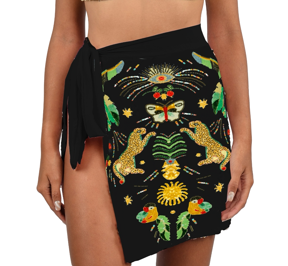 Aurelia Embroidered Luxury Black Mini Skirt von Oceanus Swimwear